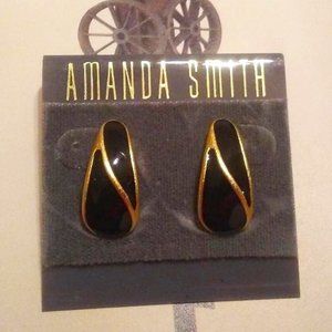 Amanda Smith Gold Tone Black Enamel Post Earrings